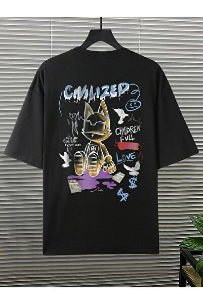 Trendseninle Μπλουζάκι Unisex Μαύρο Civilized Printed Oversize