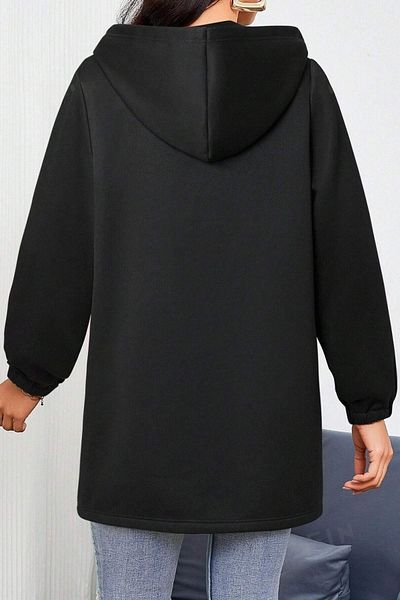 Trendseninle Cardigan lung cu glugă, negru, cu 3 fire, cu buzunare