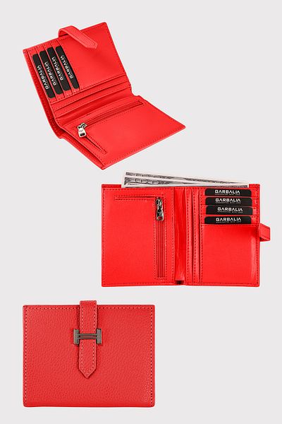 Garbalia Helsinki Red Women's Card Holder Wallet - External Belt, Zipper, Coin Compartment