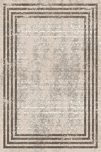 kilim home Mars 2077 Kahverengi Çerçeve Desenli Yıkanabilir Kaymaz Salon Halı...