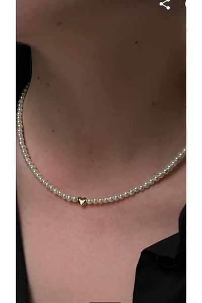 Gizemli Aksesuar Women's Heart Figured Pearl Necklace