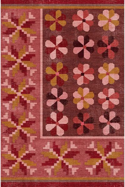 kilim home Mars 108 Pastel Gül Kurusu Pembe Çiçekli Floral Dokuma Taban Salon...
