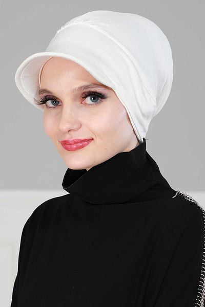 Aisha's Design B-30 غطاء رأس من القطن الممشط باللون الكريمي مع قبعة