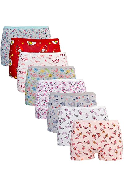 jilly jo White Cotton Patterned Girl's Boxer Set of 6