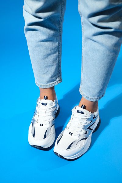 LuviShoes BUREN, alb-gri, pantofi sport pentru femei cu talpă groasă