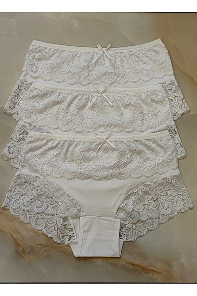 AVESŞENER High Waist Lace Large Size 3-Piece Panty Slip Set