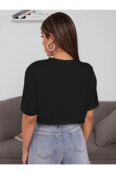 Trendseninle Dámské černé tričko Crew Neck Oversize Crop