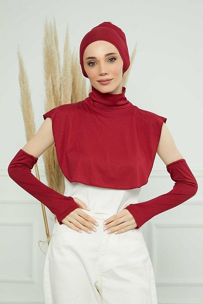 Aisha's Design Claret Red Sleeves, Neck Collar and Bonnet Set - Kpt-3