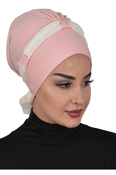 Ayşe Tasarım Chiffon Belted Combed Cotton Bonnet, Powder - Cream, B-24, Powder - Cream