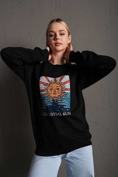 Trendseninle Γυναικείο φούτερ με στάμπα μαύρου ήλιου oversize
