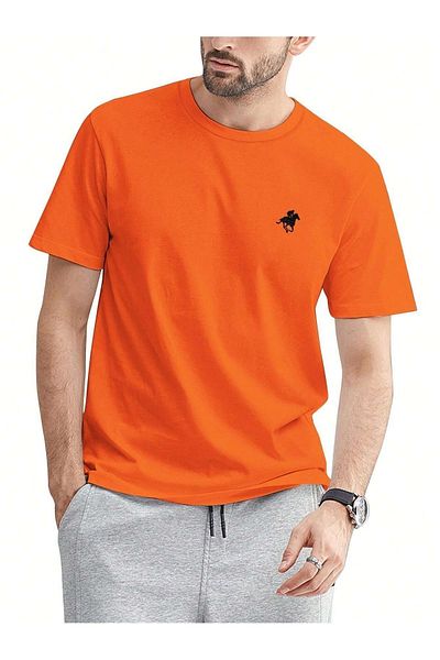 Trendseninle Tricou oversize cu imprimeu Orange Running Horse pentru bărbați