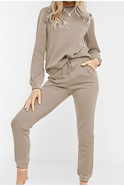 Trendseninle Damen-Pyjama-Set aus Baumwolle in Beige