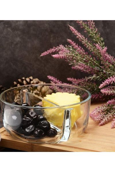Paşabahçe Glass Storage Container with Polar Compartments - Breakfast Container with Lid
