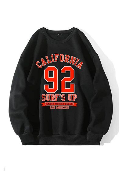 Trendseninle Γυναικείο φούτερ σε μαύρο California 92 με στάμπα oversize