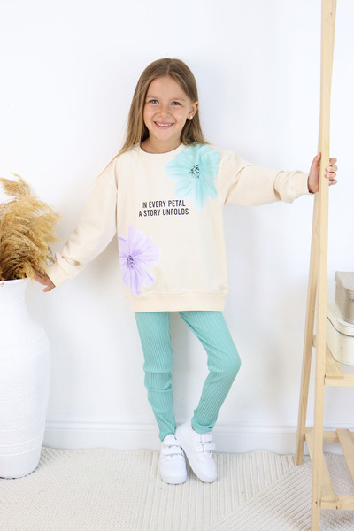 e-çocuk Costum imprimat cu toate petalele pentru fete - Set de jos și de sus 6646