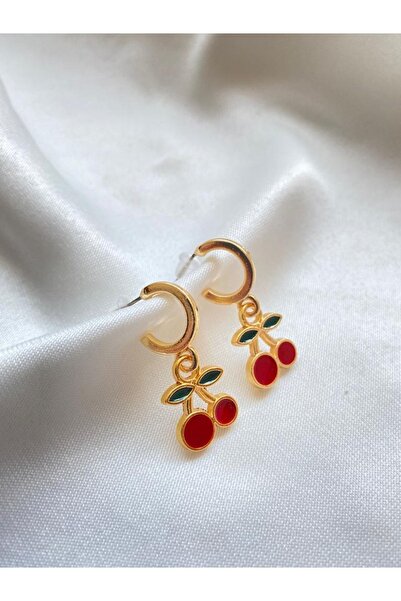 LUX BİJUTERİ Kirazlı Halka Kadın Sarı Küpe