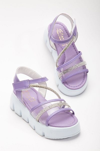 BDKButik Sandale de piatră cu velcro cu talpă înaltă pentru fete