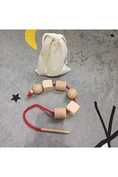 Moccotoys Montessori Ahşap Boncuk Dizme & Ip Geçirme Oyunu
