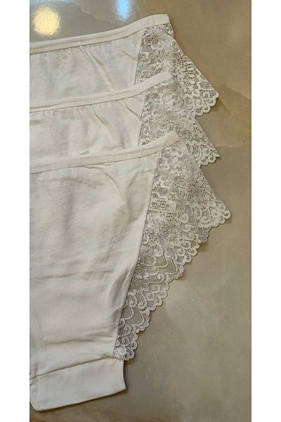 AVESŞENER Ψηλόμεση Δαντέλα Plus Size Χτενισμένο Βαμβακερό Σετ 3 τεμ