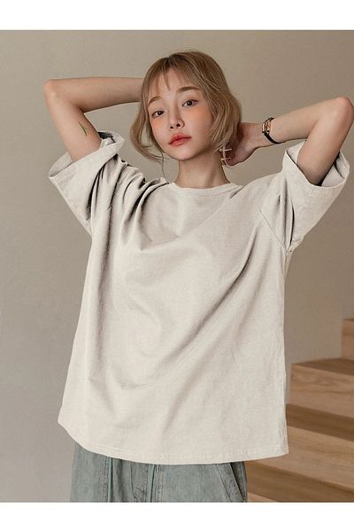 Trendseninle Γυναικείο μπλουζάκι σε μπεζ Fructification Printed Oversize