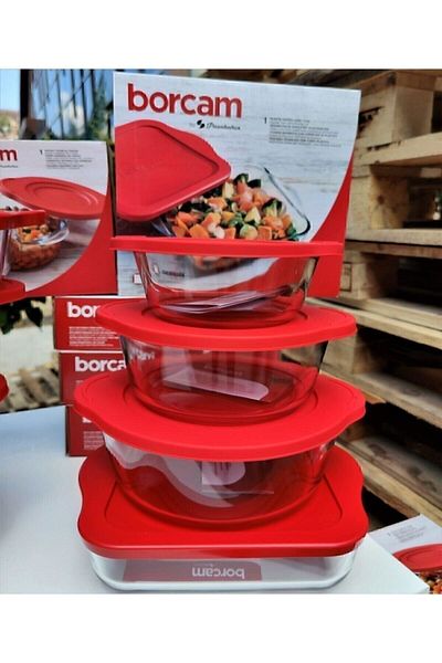Paşabahçe Red Covered Pyrex Set 4 Pieces Fma04363 Fma04362 Fma04598 Fma00498 199