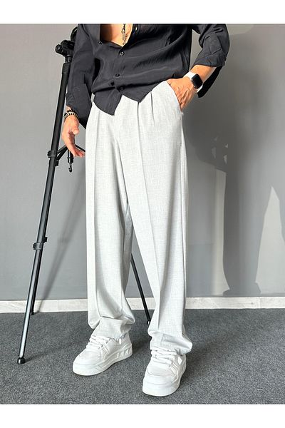 THEMANN Gray Baggy Pleated Pipe Leg Trousers
