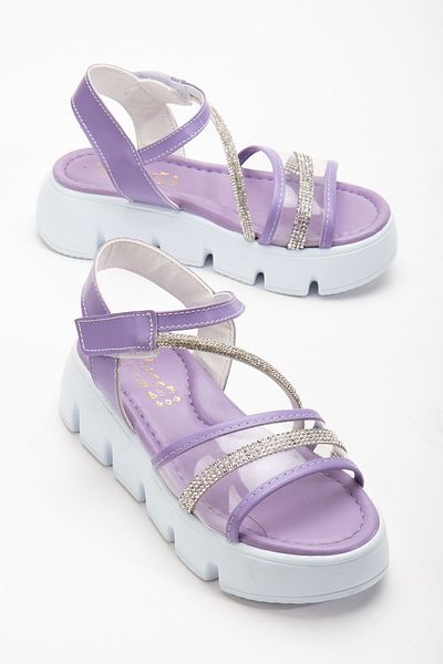 BDKButik Sandale de piatră cu velcro cu talpă înaltă pentru fete