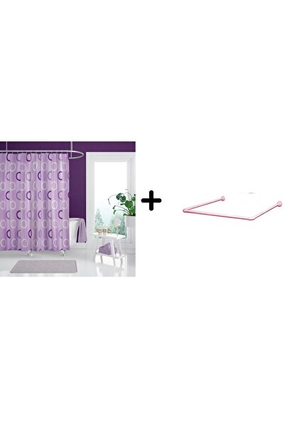 Zethome Banyo Perdesi 5033 Lila 1x180x200, Perde Borusu Askı Aparatı Köşe Bor...