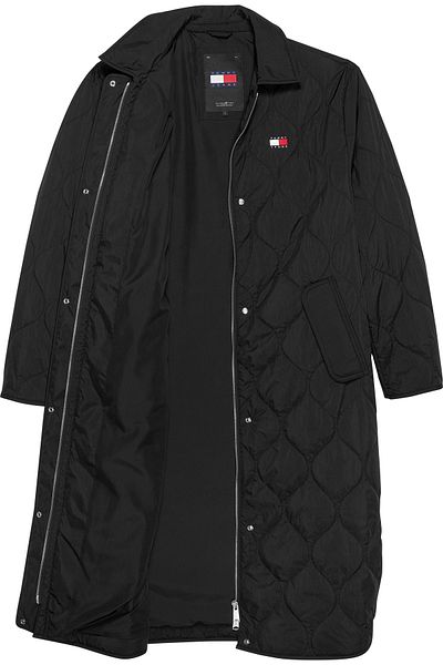 Tommy Hilfiger Black Long Coat - Brand Logo, Stitching and Snap, Front Closure - Dw0Dw18840-Bds