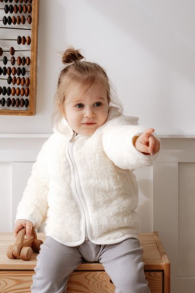 Mother Love Plush Teddy Zippered Ear Cardigan Jacket - Lined