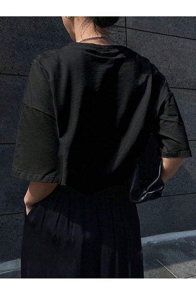 Trendseninle Tricou supradimensionat cu imprimeu Black Energy Attitude pentru femei