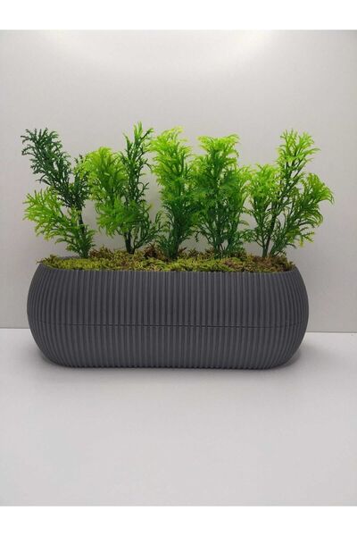 DDTREND Uzun Saksıda Yapay Çiçek Taş Yosunlu Çim Yeşili Bitki , Dekoratif Anneler Günü Hediyesi