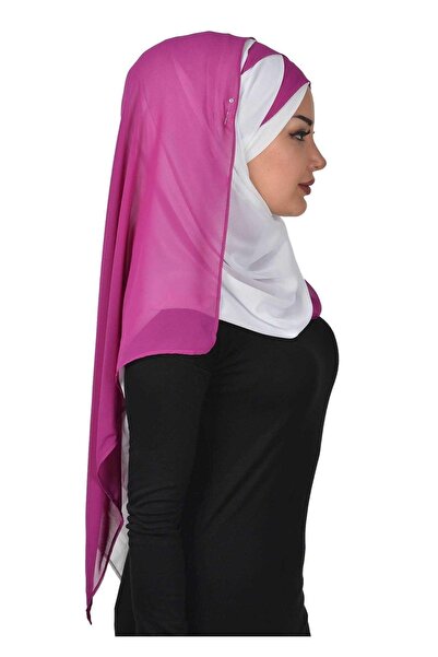 Aisha's Design Πρακτικό σάλι από σιφόν διπλού χρώματος, cps-84, φούξια - λευκό, cps-84, φούξια - λευκό