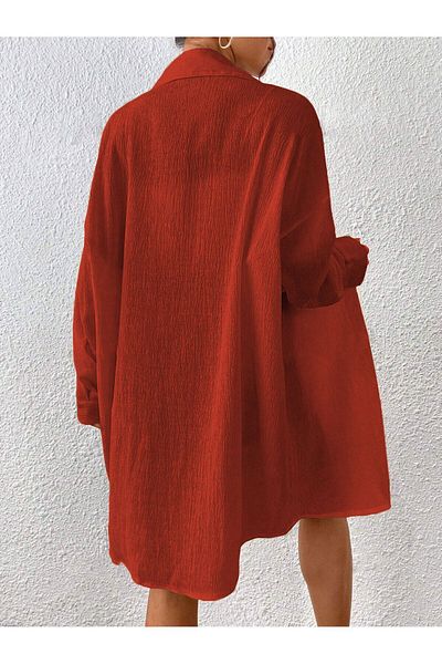 Trendseninle Γυναικείο μακρύ πουκάμισο με πλακάκι Oversize