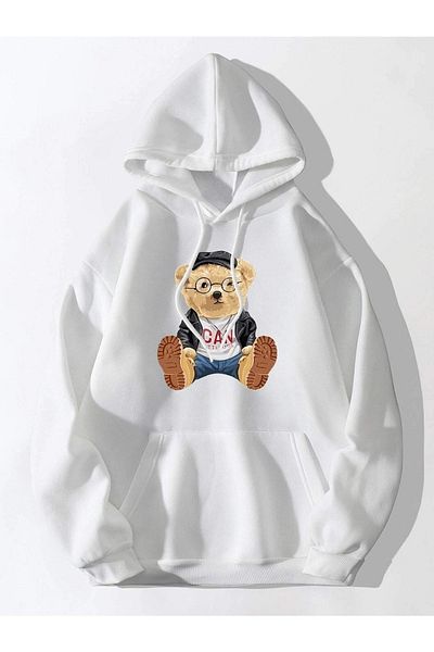 Trendseninle Γυναικεία φούτερ με στάμπα White Bear Oversize