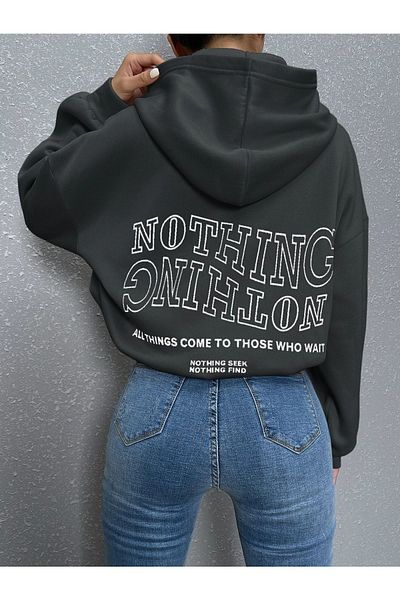 Trendseninle Γυναικεία φούτερ Smoked Reverse Plain Nothing Printed Oversize φούτερ