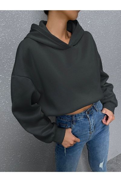Trendseninle Γυναικεία φούτερ Smoked Reverse Plain Nothing Printed Oversize φούτερ