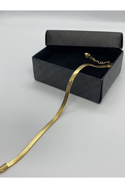 ÖZTUĞ AKSESUAR İtalyan Yassı Ezme Zincir Kararmaz Çelik Bileklik Gold Renk