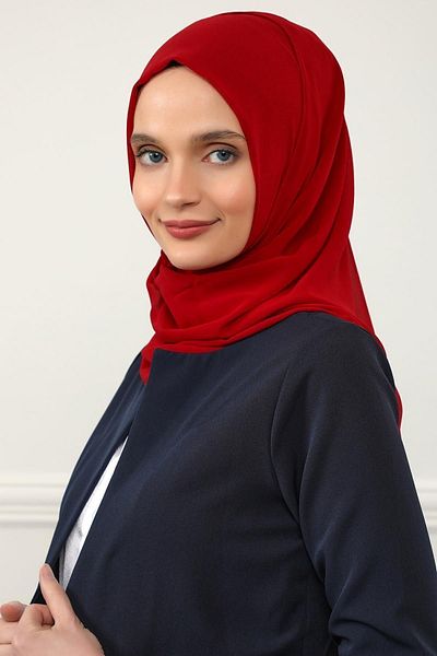 Aisha's Design Practical Red Chiffon Shawl - Classic Design, PS-11