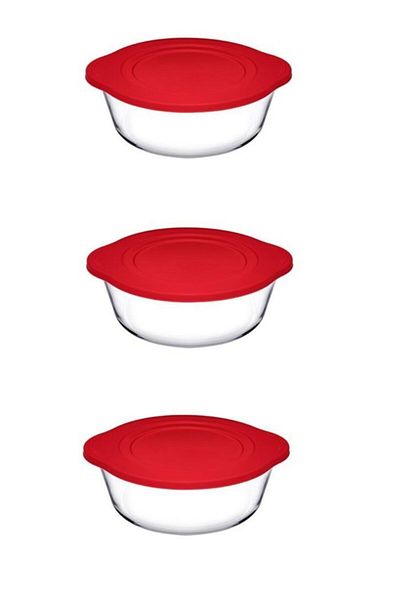 Paşabahçe Round Pyrex Pot Set with Lid 840cc 59133 3 Pieces