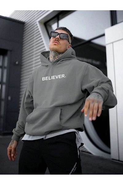 Trendseninle ανδρικό Oversize Smoked Believer - Φούτερ με στάμπα με κουκούλα