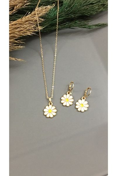 Gizemli Aksesuar Children's Daisy Model Necklace Earring Set