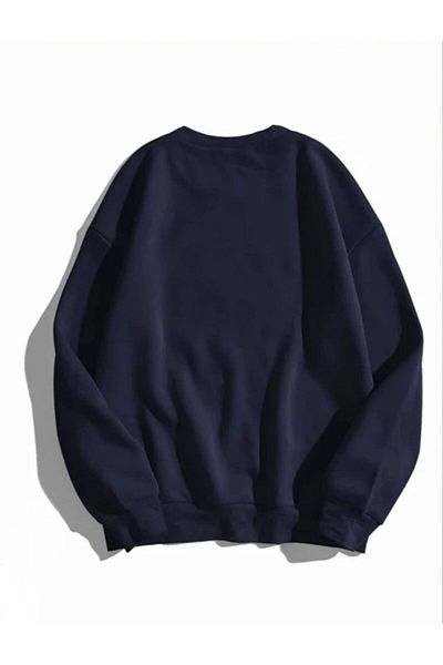 Trendseninle Women's Navy Blue Chicago 76 Printed Oversize Sweatshirt
