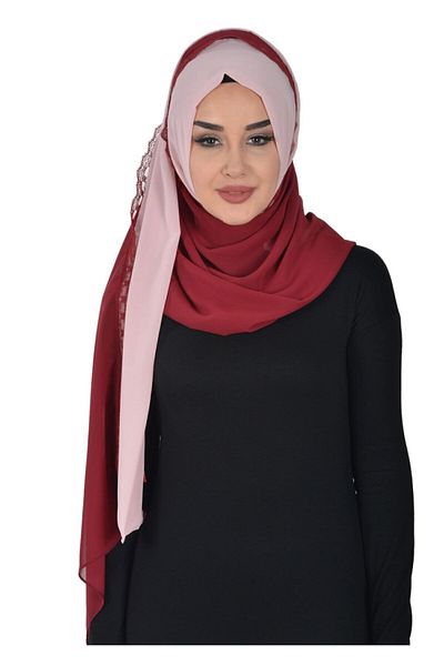 Ayşe Tasarım Practical Chiffon Shawl, Powder - Burgundy, Ps-23