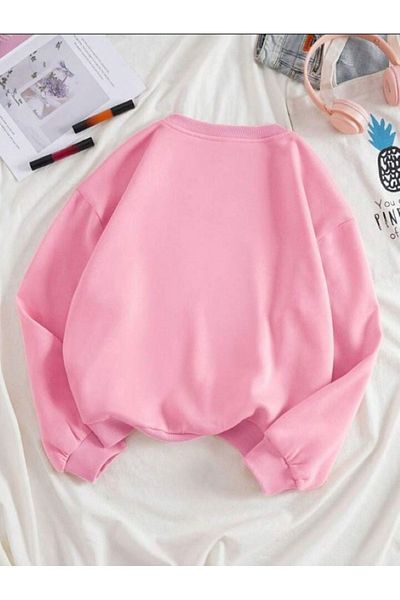 Trendseninle Damen-Sweatshirt mit Rundhalsausschnitt, 3-fädig, rosa, einfarbig