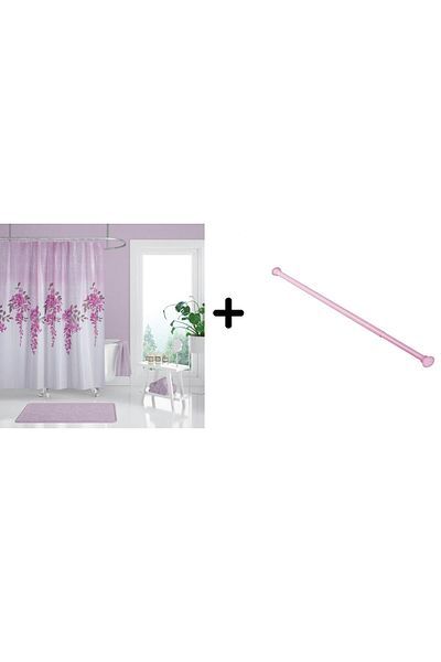 Zethome 7359 Μοντέλο Ροζ Κουρτίνα Μπάνιου - 180x200 Pipe Hanger, 160x260 Δώρο