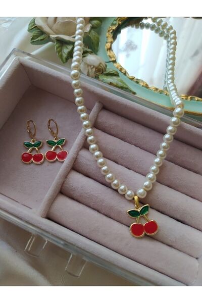 Genel Markalar Incili Kiraz Kolye Ve Küpe Seti