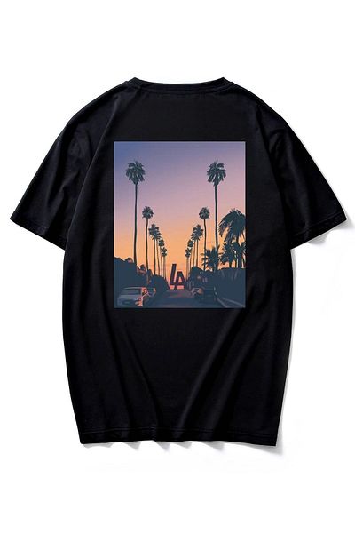 Trendseninle Мъжка черна тениска Oversize тениска с щампа с тропически гръб