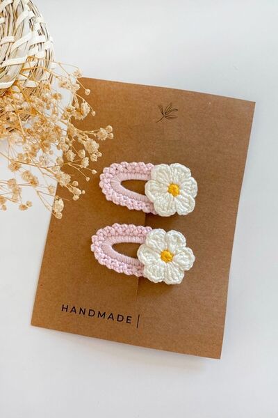 Genel Markalar Pembe Bebek Ve Çocuk Örgü Papatya 2'li Çıtçıt Toka Seti 6cm