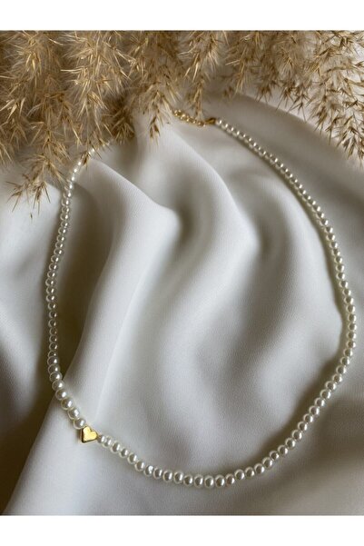 Lani Aksesuar Heart Detailed Pearl Necklace